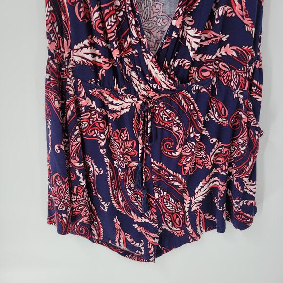 Spense Womens Romper XL Blue Red Paisley Cold Shoulder Boho Pullover Stretch - Picture 9 of 14